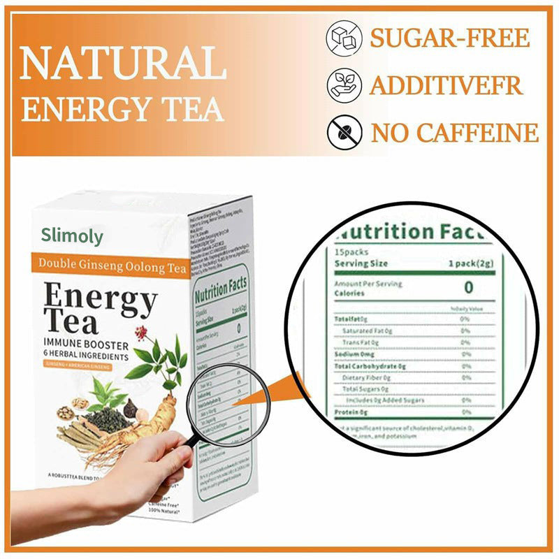 Slimoly Clean Strength Energy Tea - Ginseng Herbal Beverage for Men - Natural Focus & Stamina Boost