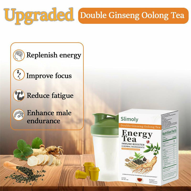 Slimoly Clean Strength Energy Tea - Ginseng Herbal Beverage for Men - Natural Focus & Stamina Boost