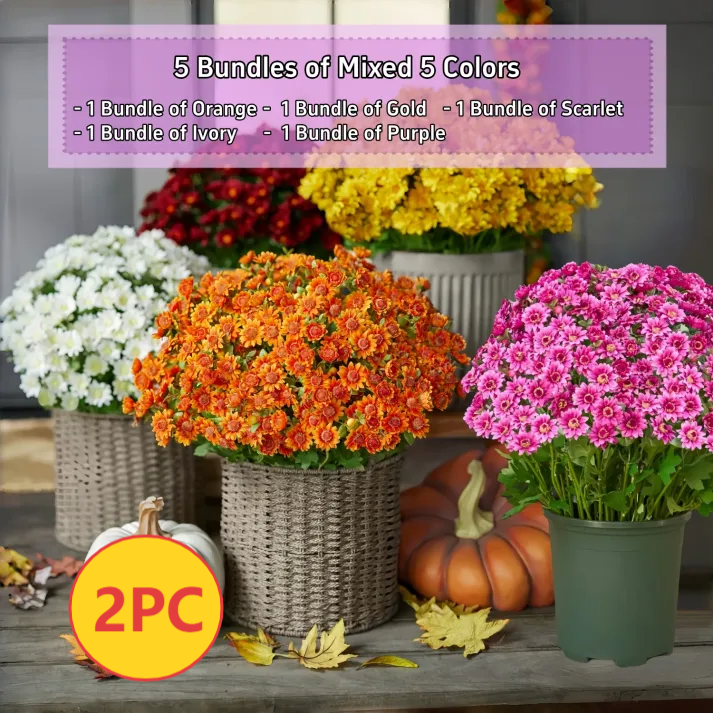 💥Last Day Each- Artificial Outdoor Sunset Mums Flowers - Waterproof, Windproof