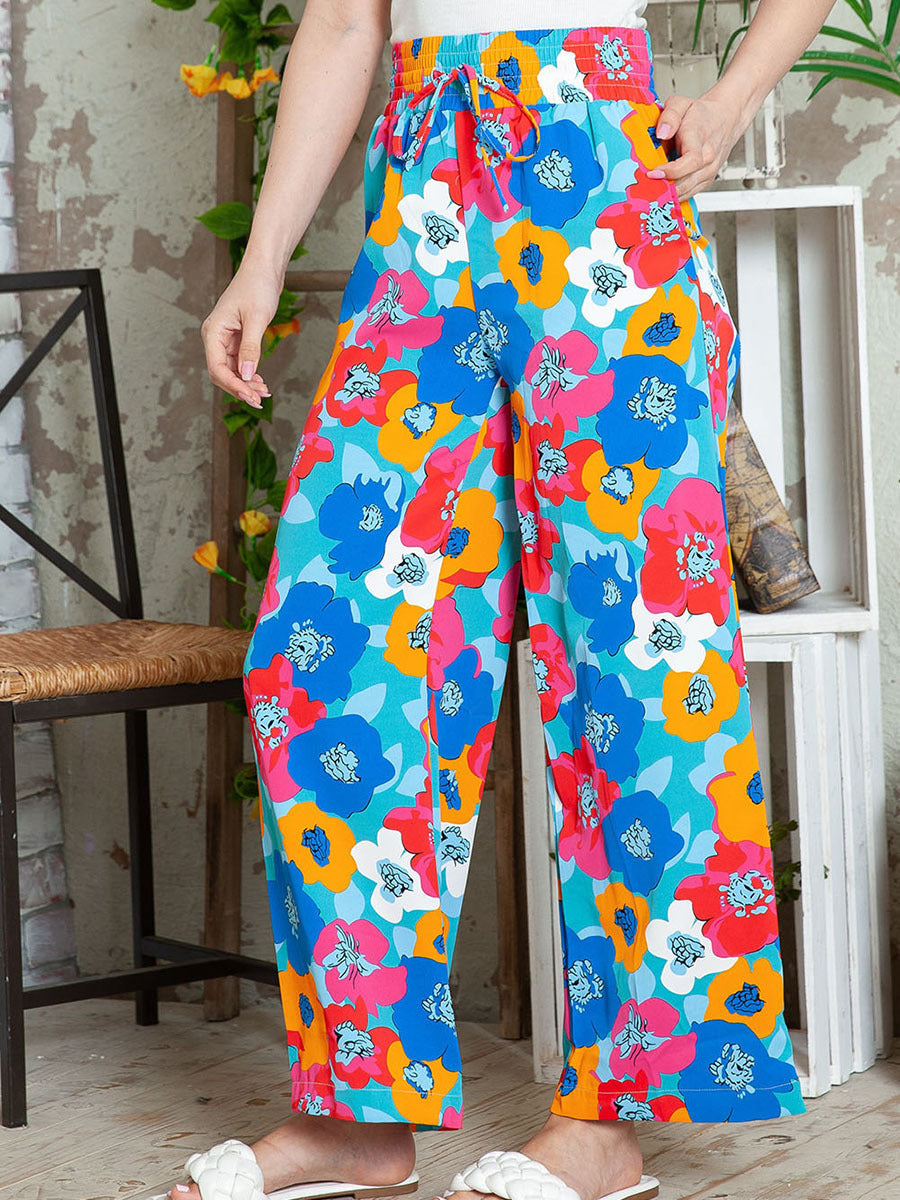 Personalized floral print high waisted straight leg pants for women