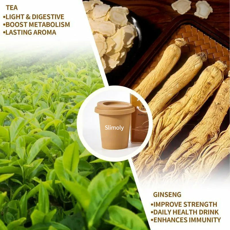 Slimoly Clean Strength Energy Tea - Ginseng Herbal Beverage for Men - Natural Focus & Stamina Boost