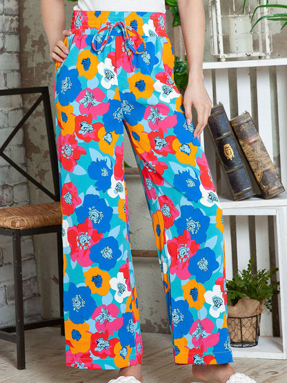 Personalized floral print high waisted straight leg pants for women